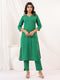 Janasya Women's Green Cotton Solid Straight Kurta Pant Set