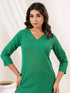 Janasya Women's Green Cotton Solid Straight Kurta Pant Set