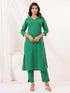 Janasya Women's Green Cotton Solid Straight Kurta Pant Set