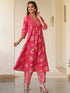 Pink Pure Cotton Floral Printed A-line Kurta Pant Set