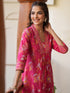 Pink Pure Cotton Floral Printed A-line Kurta Pant Set