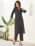 Black Pure Cotton Floral Printed Straight Kurta Pant Set
