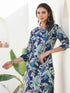 Navy Blue Pure Cotton Floral Printed Straight Kurta Pant Set