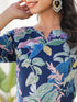 Navy Blue Pure Cotton Floral Printed Straight Kurta Pant Set