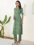 Green Pure Cotton Paisley Printed Straight Kurta Set