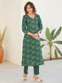 Dark Green Pure Cotton Floral Printed Straight Kurta Pant Set