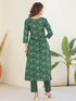 Dark Green Pure Cotton Floral Printed Straight Kurta Pant Set