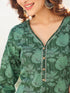 Dark Green Pure Cotton Floral Printed Straight Kurta Pant Set