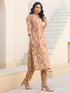 Beige Pure Cotton Floral Printed Straight Kurta Pant Set