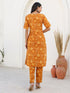 Mustard Pure Cotton Floral Printed Straight Kurta Pant Set
