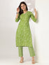 Lime Green Pure Cotton Floral Printed Straight Kurta Set