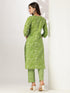 Lime Green Pure Cotton Floral Printed Straight Kurta Set