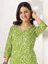 Lime Green Pure Cotton Floral Printed Straight Kurta Set