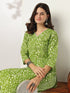 Lime Green Pure Cotton Floral Printed Straight Kurta Set