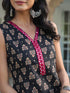 Black Pure Cotton Floral Printed Straight Kurta Set
