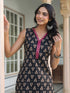 Black Pure Cotton Floral Printed Straight Kurta Set