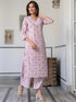 Light Pink Pure Cotton Floral Printed Straight Kurta Pant Set