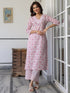 Light Pink Pure Cotton Floral Printed Straight Kurta Pant Set