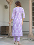 Lavender Pure Cotton Floral Printed Straight Kurta Pant Set