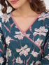 Janasya Women's Teal Blue Pure Cotton Floral Printted A-line Kurta Pant Set