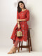 Red Cotton Floral Printed A-line Kurta Pant Set