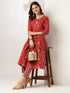 Red Cotton Floral Printed A-line Kurta Pant Set