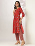 Red Cotton Floral Printed A-line Kurta Pant Set