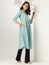Light Blue Pure Cotton Yoke Embroidered A-line Kurta