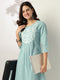 Light Blue Pure Cotton Yoke Embroidered A-line Kurta