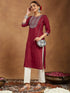 Janasya Women's Maroon Rayon Embroidered Straight Kurta