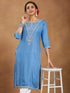 Janasya Women's Sky Blue Rayon Embroidered Straight Kurta