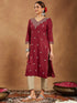 Janasya Women's Maroon Rayon Embroidered Straight Kurta