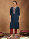 Janasya Women's Navy Blue Rayon Embroidered Straight Kurta