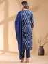 Navy Blue Pure Cotton Ethnic Motifs Printed Straight Kurta Set