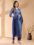 Navy Blue Pure Cotton Ethnic Motifs Printed Straight Kurta Set