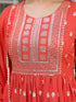 Red Pure Cotton Foil Printed Yoke Design A-line Kurta Pant With Dupatta Set