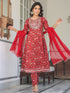 Red Pure Cotton Floral Printed Yoke Embroidered A-line Kurta Set