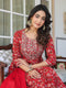 Red Pure Cotton Floral Printed Yoke Embroidered A-line Kurta Set