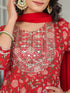 Red Pure Cotton Floral Printed Yoke Embroidered A-line Kurta Set