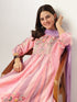 Pink Georgette Floral Embroidered A-line Kurta Set