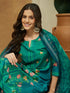 Janasya Women's Teal Blue Cotton Blend Floral Printed Straight Kurta Set