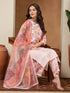 Janasya Women's Peach Cotton Blend Floral Printed Straight Kurta Set