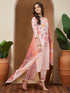 Janasya Women's Peach Cotton Blend Floral Printed Straight Kurta Set