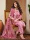 Janasya Women's Pink Cotton Blend Floral Printed Straight Kurta Set