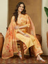 Janasya Women's Yellow Cotton Blend Floral Printed Straight Kurta Set