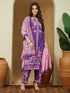 Janasya Women's Purple Cotton Blend Floral Printed Straight Kurta Set