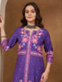 Janasya Women's Purple Cotton Blend Floral Printed Straight Kurta Set