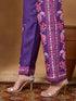 Janasya Women's Purple Cotton Blend Floral Printed Straight Kurta Set
