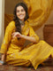 Janasya Women's Yellow Cotton Blend Floral Printed Pakistani Floral Straight Kurta Set