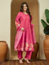Janasya Women's Pink Cotton Blend Floral Printed Anarkali Kurta Set